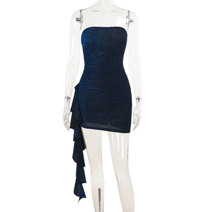 Autumn Dress Socialite Elegant Sexy Slim Fit Shiny Tube Top Ribbon Dress  DestGlow