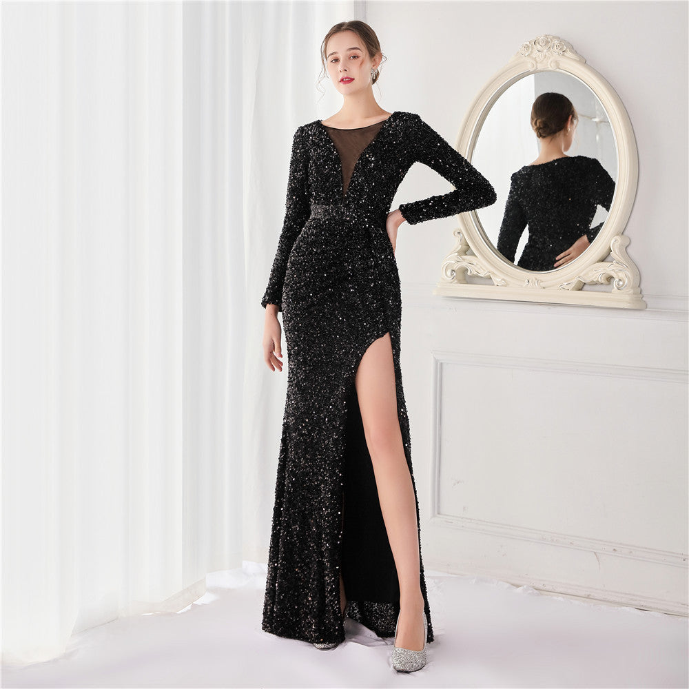 Cocktail Elegant Long Long Sleeve Sequined Atmosphere Fishtail Evening Dress by Ragazza