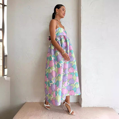 Casual Elegant Printed Sling Loose Sleeveless Backless Large Swing Dress by Ragazza