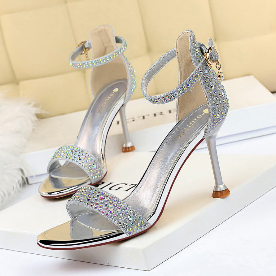 Sexy Party Summer High Heels Women Shoes Stiletto Heel Open Toe Rhinestone Strap Sandals  DestGlow