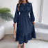 Autumn Winter Solid Color Elegant Wooden Ear Cinched Pleated Maxi Dress Women Clothing by Ragazza