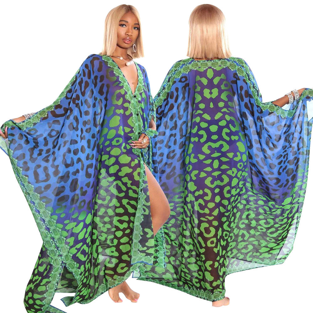 Popular Women Clothing Autumn V neck Casual Printed Jacket See through Chiffon Shirt by Ragazza
