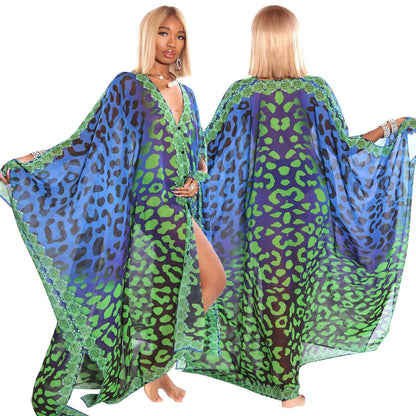 Popular Women Clothing Autumn V neck Casual Printed Jacket See through Chiffon Shirt by Ragazza