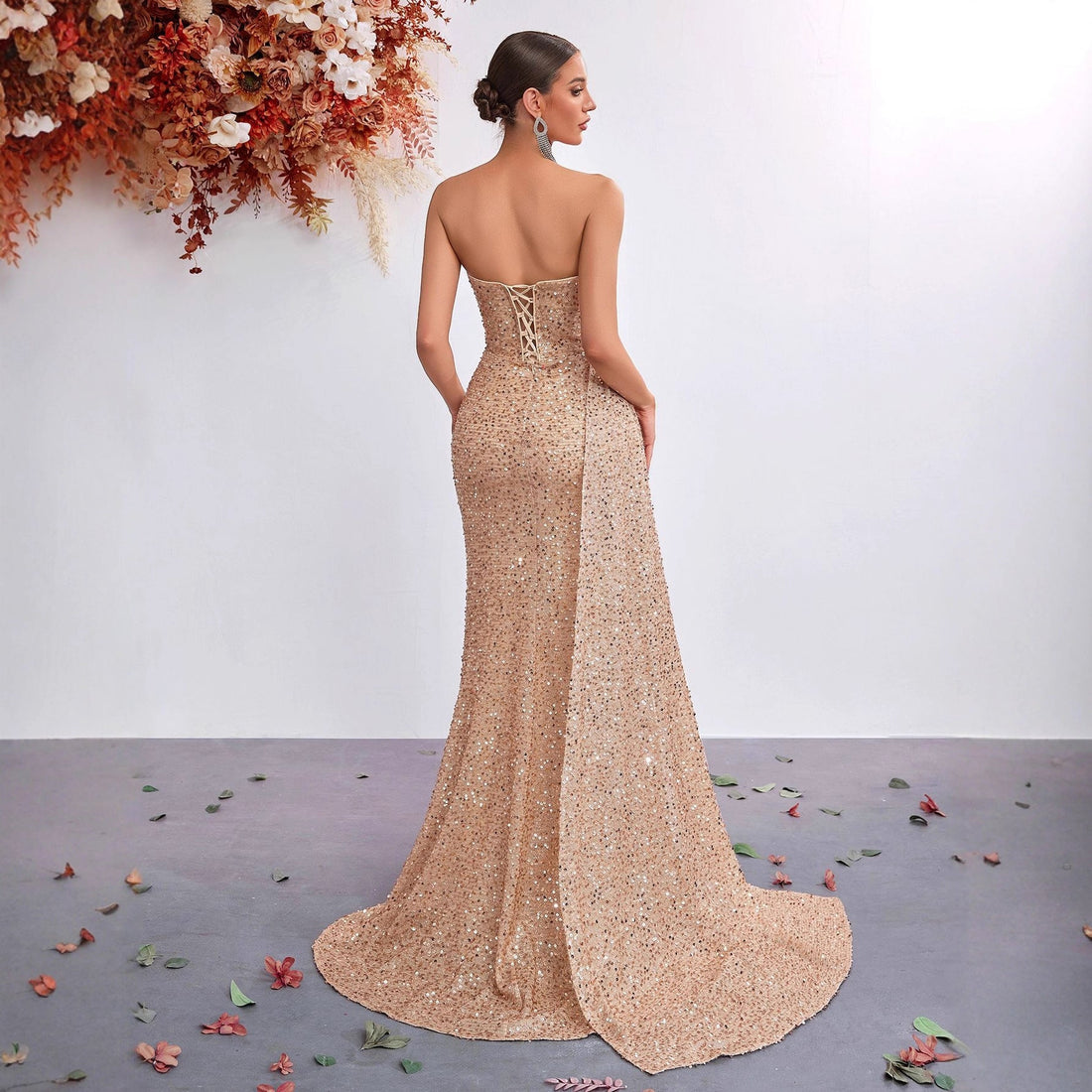 Light Luxury Sequ Tube Top Sexy High Waist Slit Fishtail Evening Dress Cocktail High Grade Socialite Dress by Ragazza