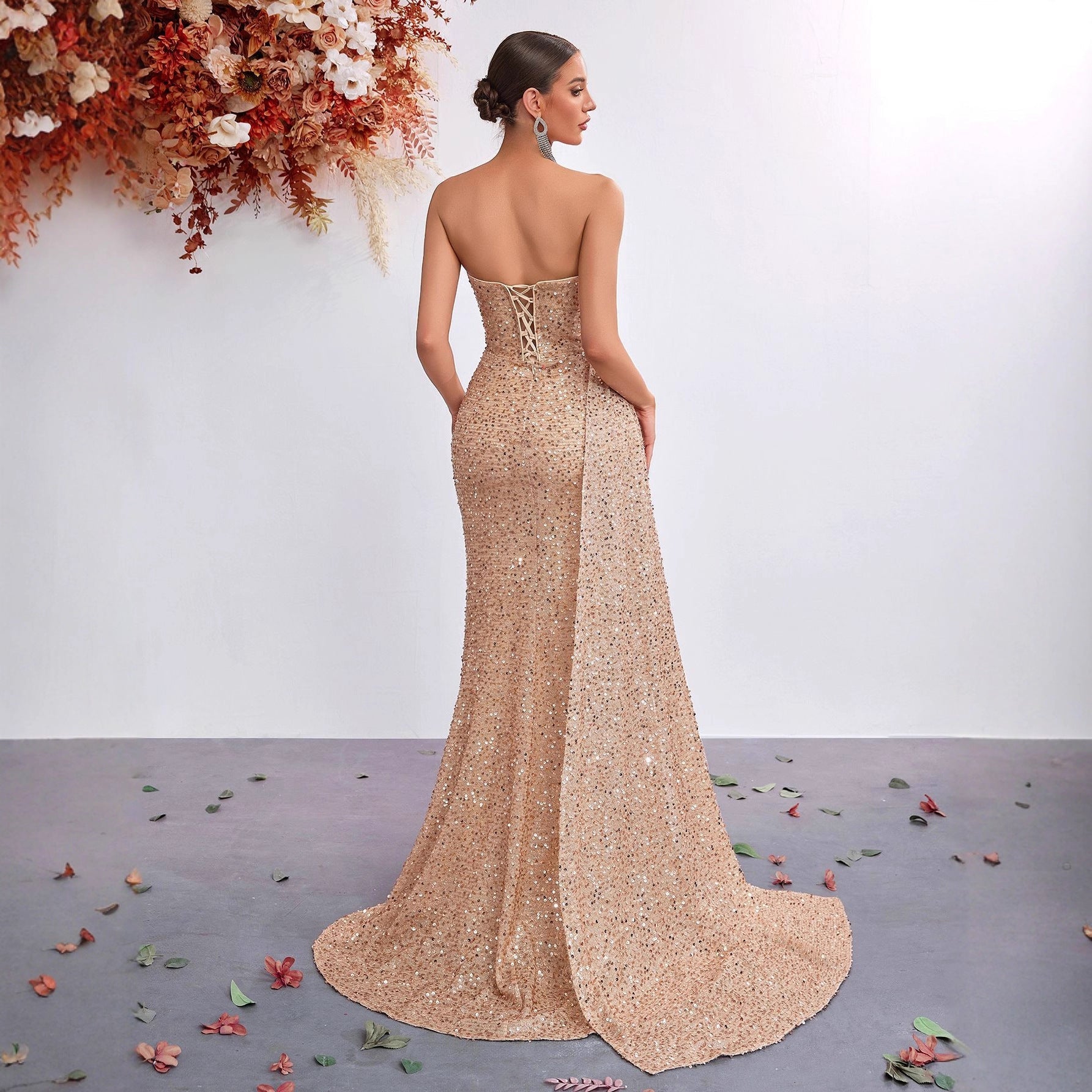 Light Luxury Sequ Tube Top Sexy High Waist Slit Fishtail Evening Dress Cocktail High Grade Socialite Dress by Ragazza