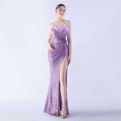 Ostrich Hair Craft Floral Wedding Annual Meeting High End Evening Dress by Ragazza
