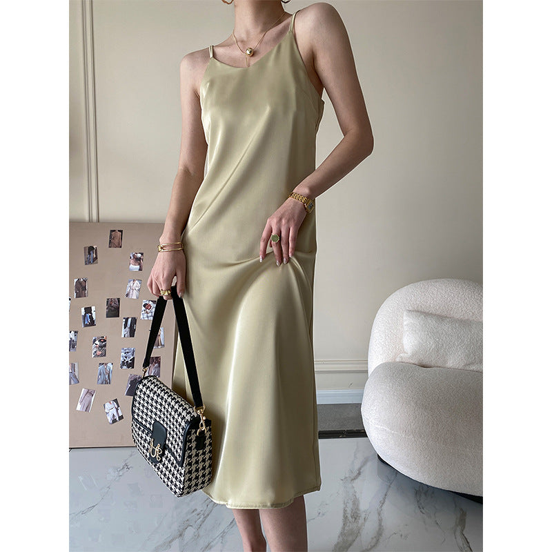 French Acetate Draping Satin Cami Dress Long Women Dress Spring by Ragazza