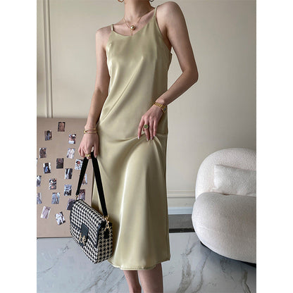 French Acetate Draping Satin Cami Dress Long Women Dress Spring by Ragazza