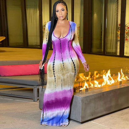 Women Clothing Spring Summer Colorful Tie Dye off Shoulder Tube Top Dress by Ragazza