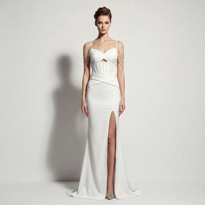 Sexy Satin High Slit Slim Fit Lace up Fishtail Long Annual Party Party Evening Dress by Ragazza