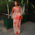 Women Clothing Printed Waist Controlled Slimming Hip Color Matching Diagonal Collar Sleeveless Tube Top Maxi Dress by Ragazza
