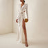 White Long Sleeve Pleating Hollow Out Cutout Cross Dress V Neck Metal Waist Women Clothing by Ragazza