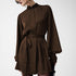 Women Clothing Autumn Stand up Collar Long Sleeved Lace up A line Short Dress by Ragazza