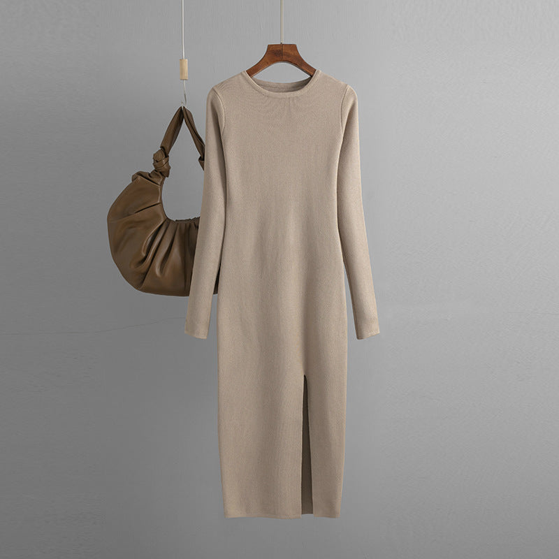 Autumn Winter Slim Fit Knitted Dress Women Inner Wear Outer Wear Mid Length Long Sleeve Tight Bottoming Hip by Ragazza