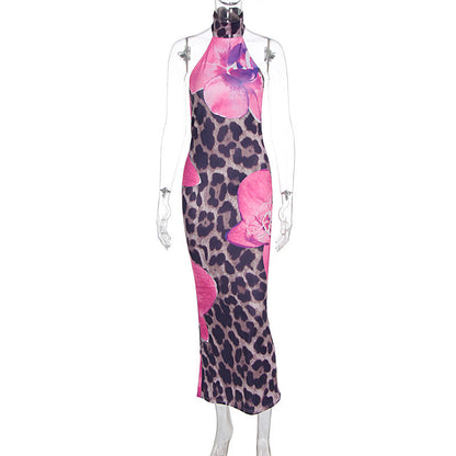 Summer Women Clothing Sexy Leopard Print round Neck Backless Slim Fit Sheath Dress by Ragazza