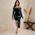 Women Autumn Winter Christmas Slim Fit Pleated Design Sheath Dress Sexy off the Shoulder Velvet Dress by Ragazza