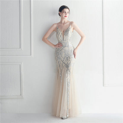 Popular Mesh Beads Sequined Dress Long Evening Dress Star Event Exhibition Stage by Ragazza