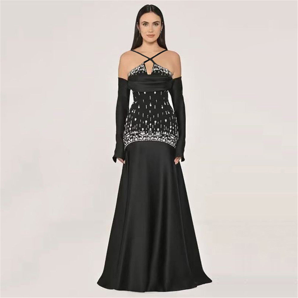 Luxury Beads Rhinestones Sexy Cross Sling Bandage One Piece Dress Dinner Party Dress by Ragazza