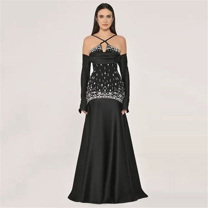 Luxury Beads Rhinestones Sexy Cross Sling Bandage One Piece Dress Dinner Party Dress by Ragazza