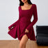 Spring Summer Women Clothing Square Collar Elegant Dress High Waist Design Dress  DestGlow