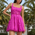 Summer Sweet Fresh Solid Color Strap Lace Embroidered Hollow Out Cutout Tassel Design Short Dress by Ragazza