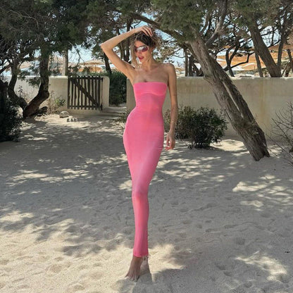 Women Clothing Summer off Neck Tube Top Backless Lace up Sexy Tight Waist Slimming Dress by Ragazza