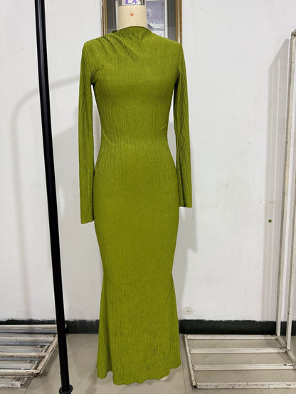 Autumn Winter Women Clothing round Neck Flared Long Sleeve Slim Sheath Dress Women by Ragazza