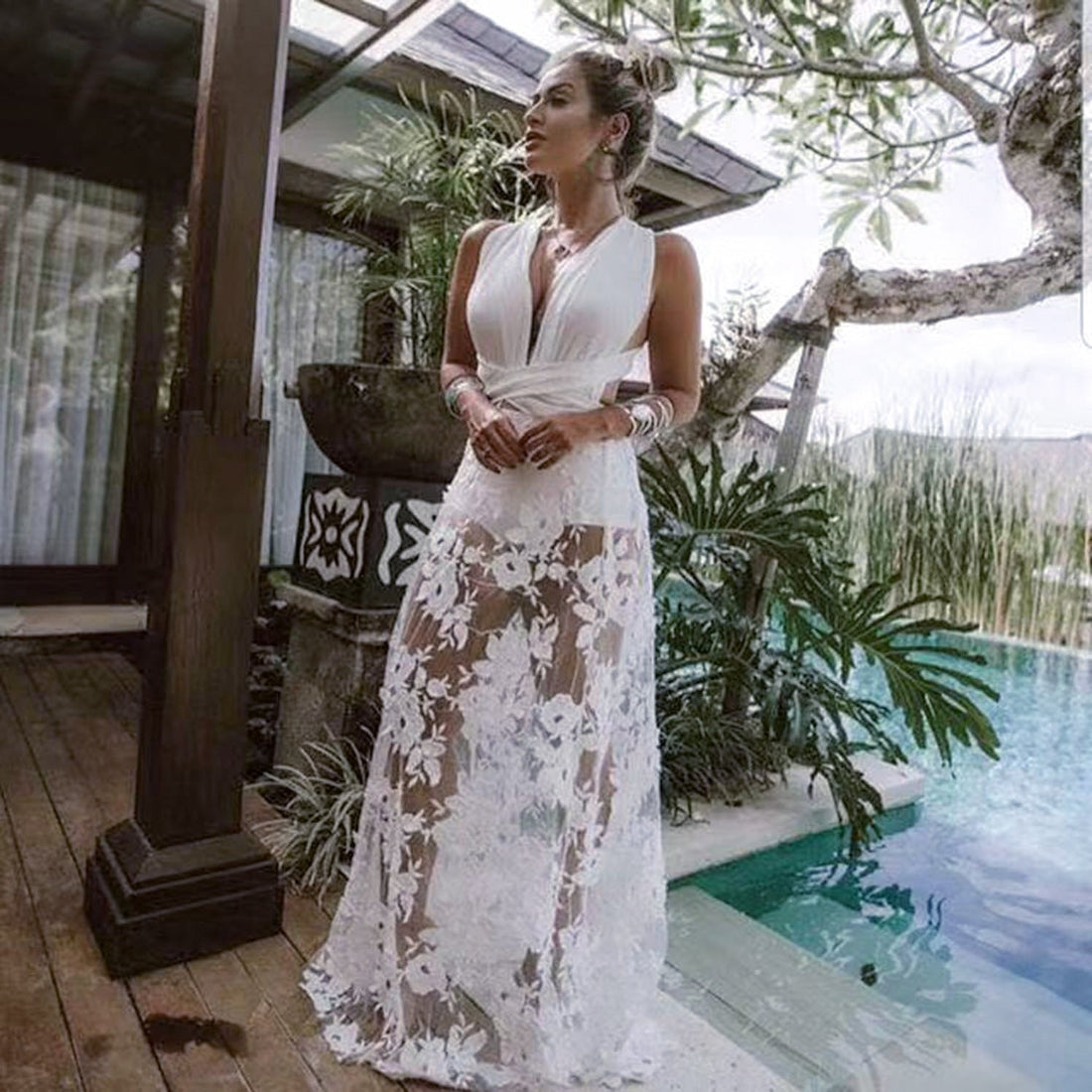 Spring Summer Women Clothes Dress Sexy Lace Cutout Backless Beach Maxi Dress by Ragazza