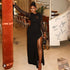 Slim Fit Women Split Solid Color Micro Transparent Hip Dress round Collar Design Long Sleeve Dress by Ragazza