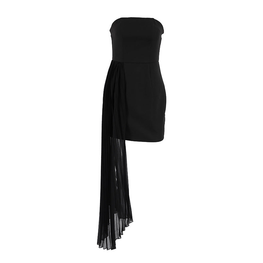 Spring Summer Women Simple Strapless Dress Ribbon Slim Black Elegant Dress by Ragazza