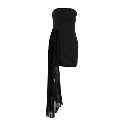 Spring Summer Women Simple Strapless Dress Ribbon Slim Black Elegant Dress by Ragazza