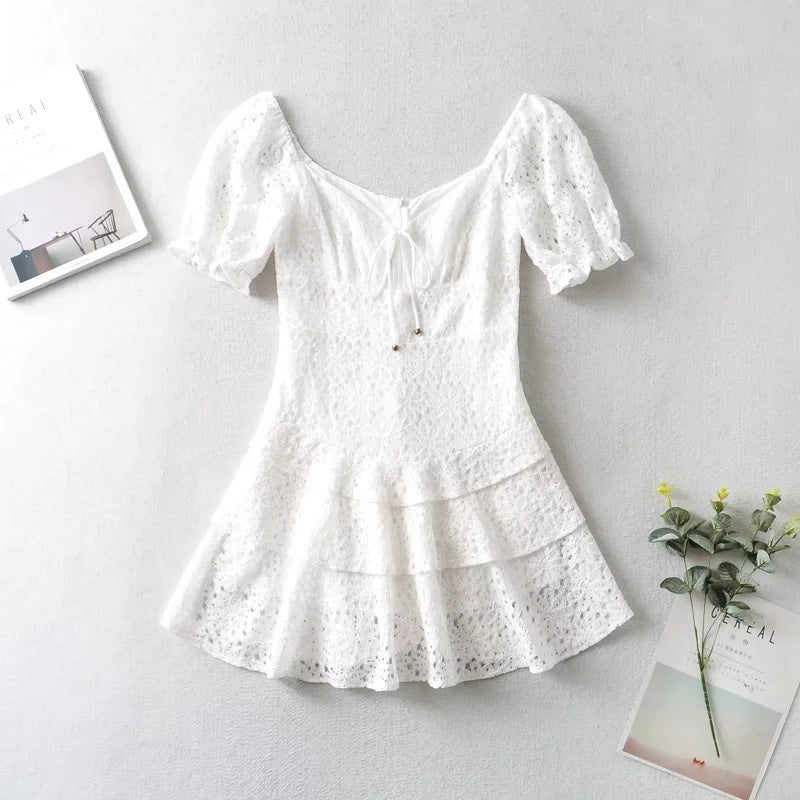 Short Spring Chest Lace up Back Zipper Lace Dress by Ragazza