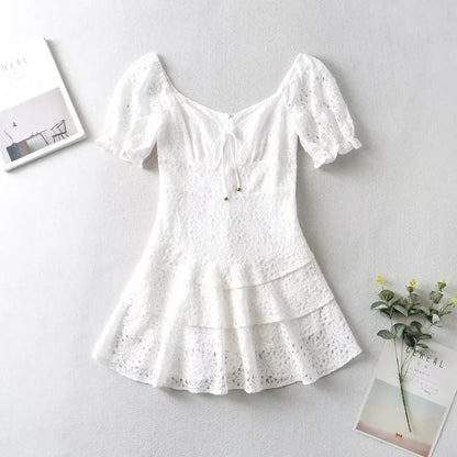 Short Spring Chest Lace up Back Zipper Lace Dress by Ragazza