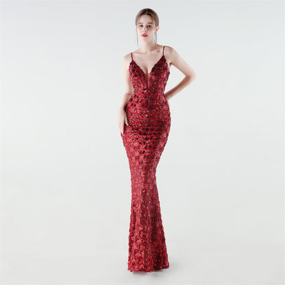 Heavy Industry Sequin Slim Deep Fishtail Evening Dress by Ragazza