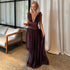 Wine Red Dress Women Summer Sleeveless Deep V Plunge Fitted High Waist Drape Chiffon Dinner Dress  DestGlow