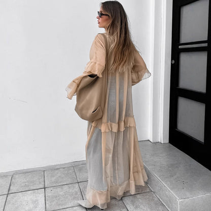 Khaki Autumn Winter Batwing Sleeve Dress Sun Protective Blouse Maxi Dress for Women by Ragazza