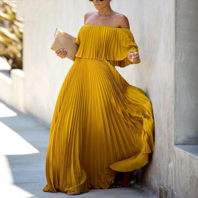 Spring Summer Women Clothing Sexy off-Shoulder Tube Top Folding Chiffon Party Formal Dress by Ragazza
