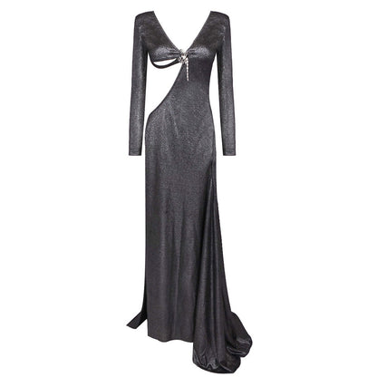 Black Cut out High Elastic Knitted Dress Dress Evening Dress Irregular Asymmetric Sexy Slim Fit by Ragazza