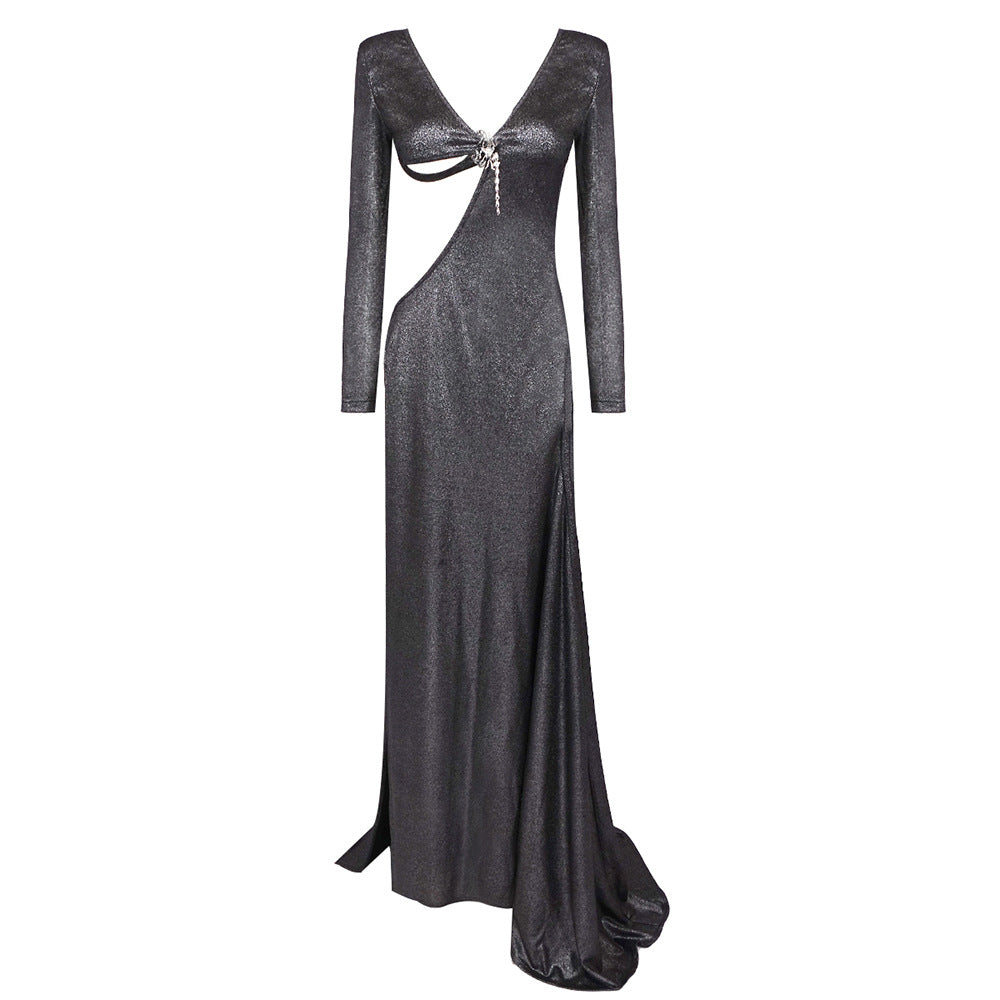 Black Cut out High Elastic Knitted Dress Dress Evening Dress Irregular Asymmetric Sexy Slim Fit by Ragazza