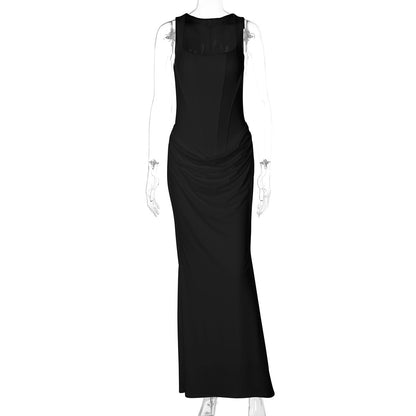 Sexy Boning Corset Slim Fit U Neck Long Pleating Pullover Dress Cocktail Party Evening Dress by Ragazza