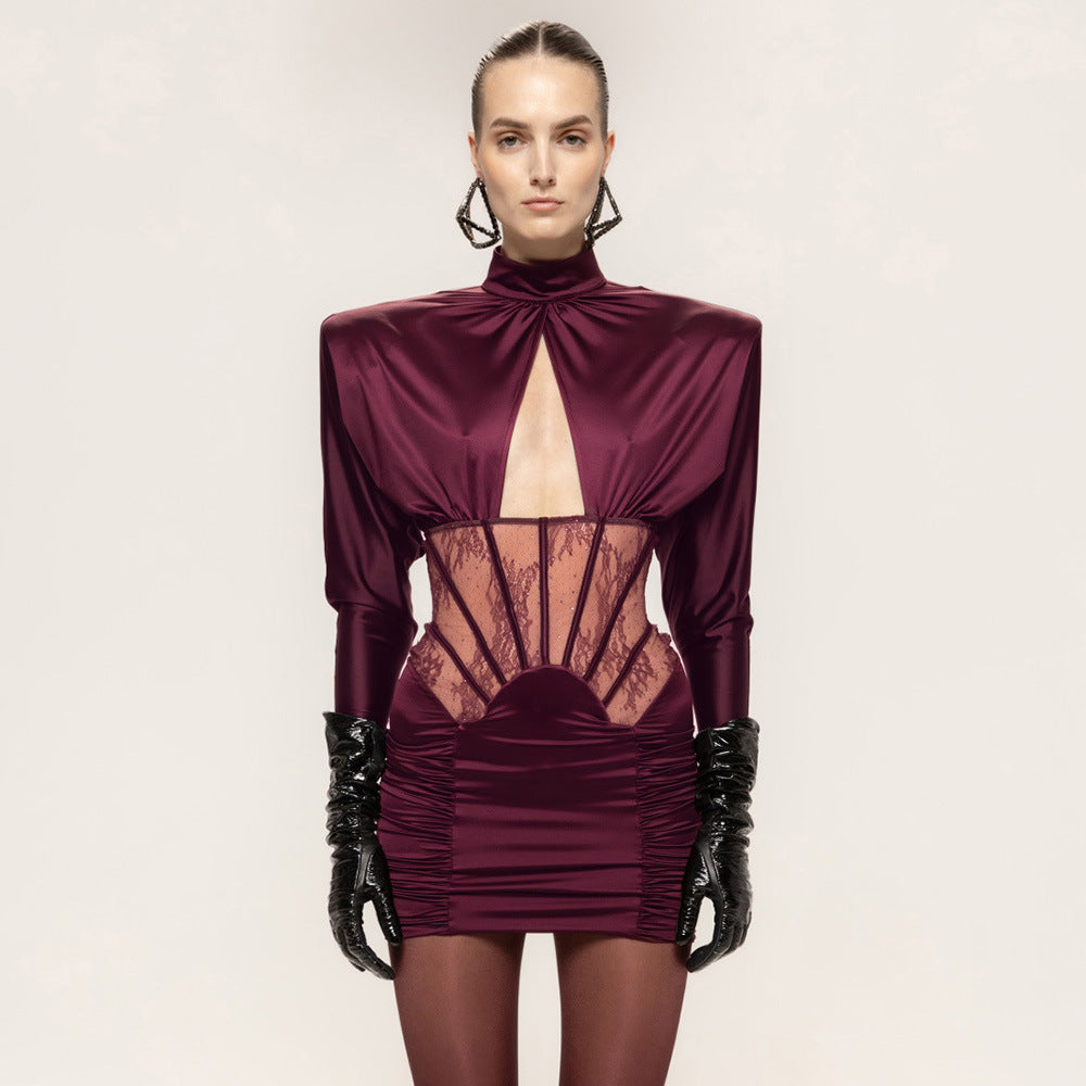 Autumn Winter Sexy Tight Elastic Satin Hip Elegant Dress by Ragazza