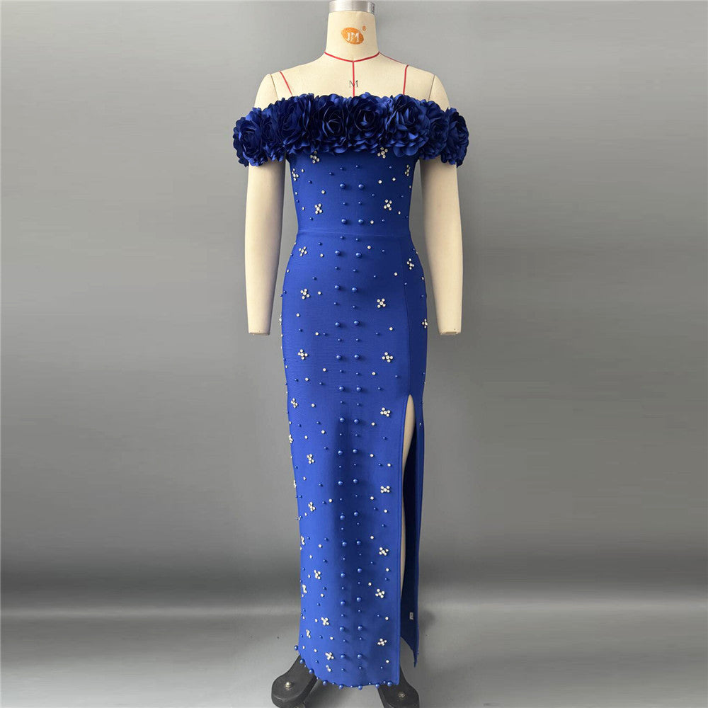 Sexy off Shoulder Beads Rhinestones Bandage One Piece Dress Applique Party Gathering Evening Dress by Ragazza