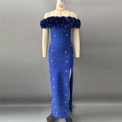 Sexy off Shoulder Beads Rhinestones Bandage One Piece Dress Applique Party Gathering Evening Dress by Ragazza