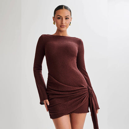 Summer Knitted Long-Sleeved Dress Sexy Backless Slim Fit Dress  DestGlow