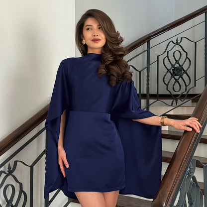 Niche Irregular Asymmetric Turtleneck Long Sleeve Waist Trimming Short Dress Women Spring Summer by Ragazza