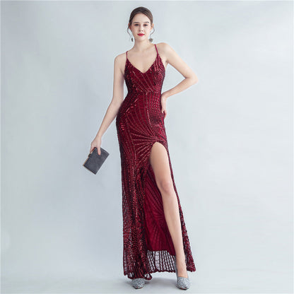 High Density Sequ Binding Waist Shaping Side Slit High End Evening Dress by Ragazza