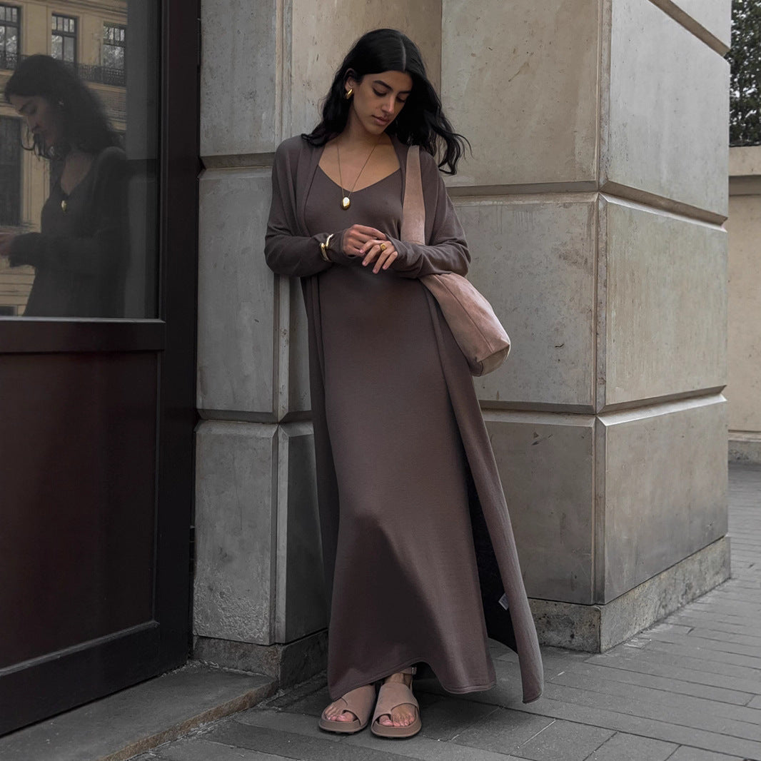 Women Knitted Long Sleeve Cardigan Sling Dress Set Autumn Soft Blouse by Ragazza