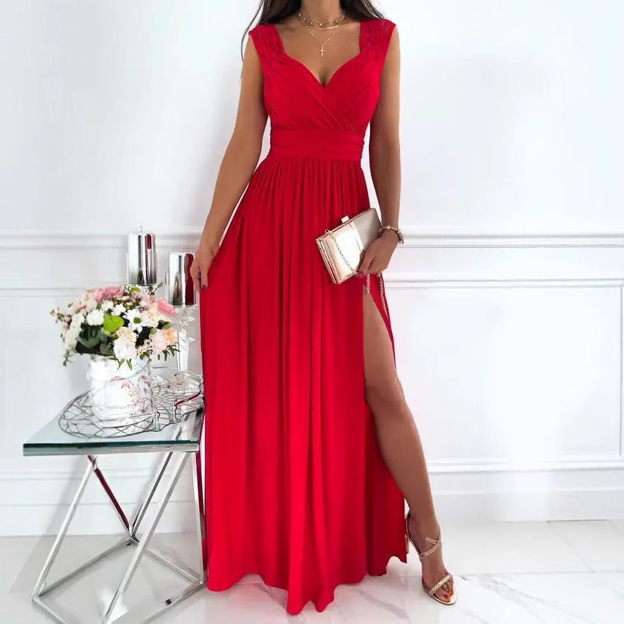Women Clothing Sleeveless Backless Solid Color Wide Hem Split Women Clothing Dress by Ragazza