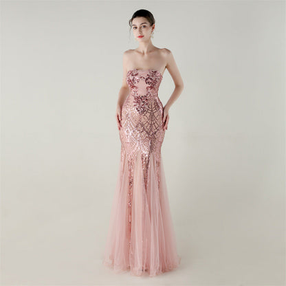 Tube Top Cross Strap Beaded Tube Floral Sequin Mesh Evening Dress Cocktail Wedding Social Elegant Clothing by Ragazza