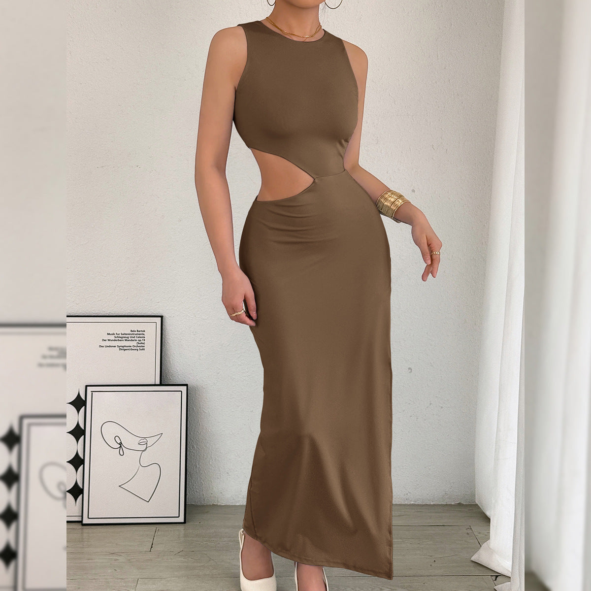 Arrival Maxi Dress Women Sleeveless Hollow Out Cutout Slit Maxi Dress by Ragazza